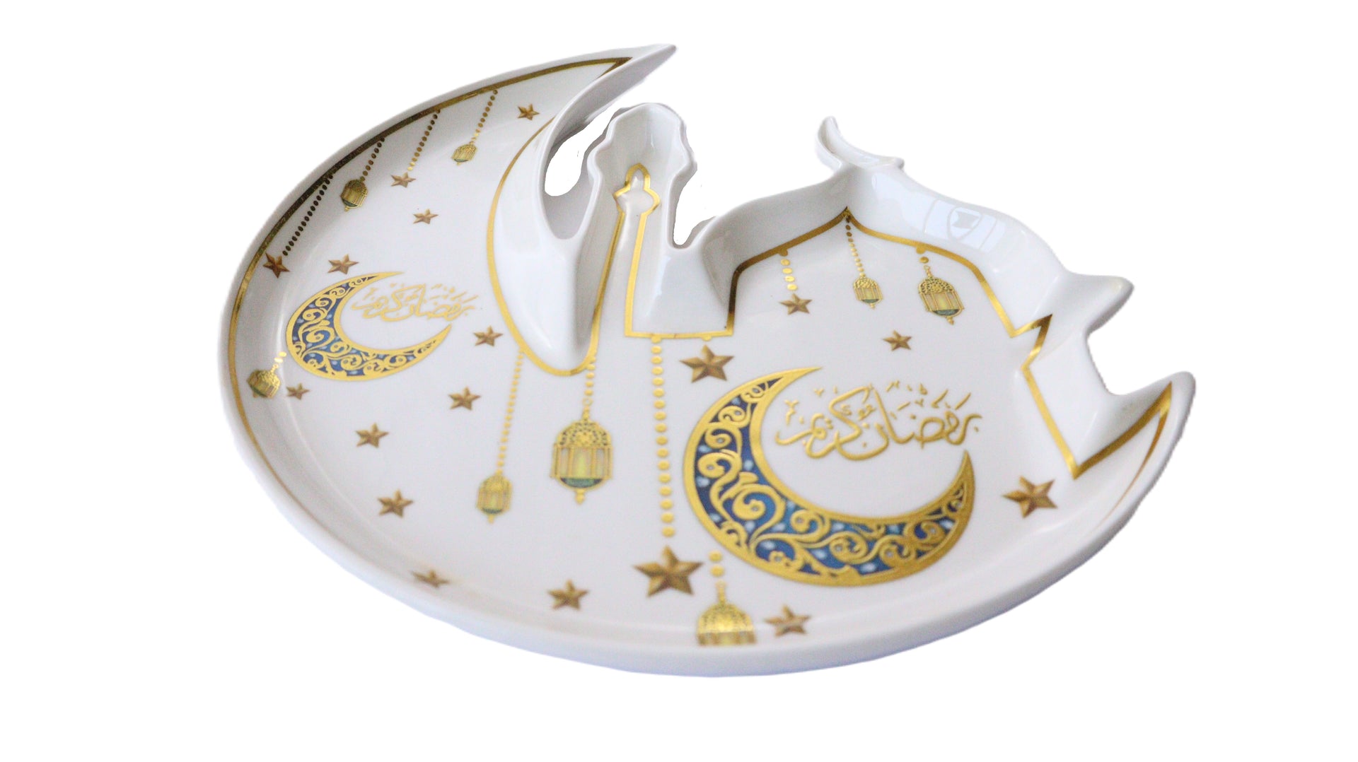 White Gold Blue Moon & Mosque Shaped Ceramic Serving Plate