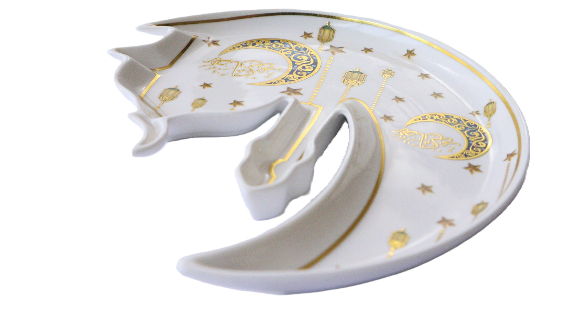 White Gold Blue Moon & Mosque Shaped Ceramic Serving Plate