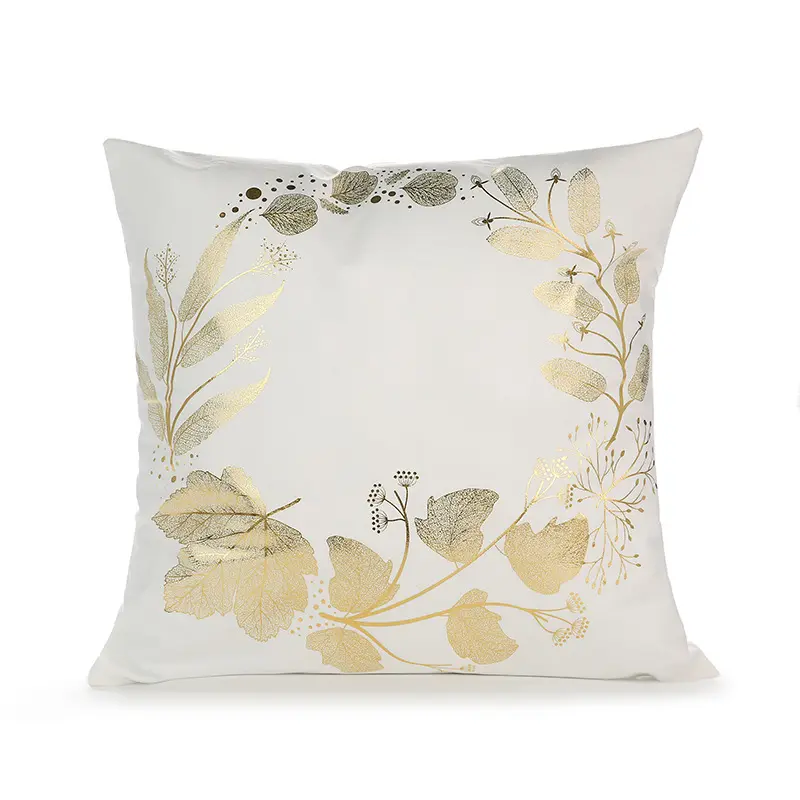 Floral White and Golden Sofa Cushion Cover