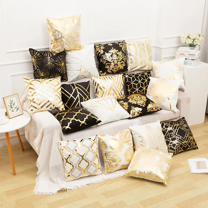 White and Golden Pattern Sofa Cushion Cover