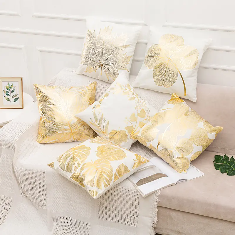 Golden and White Sofa Cushion Cover
