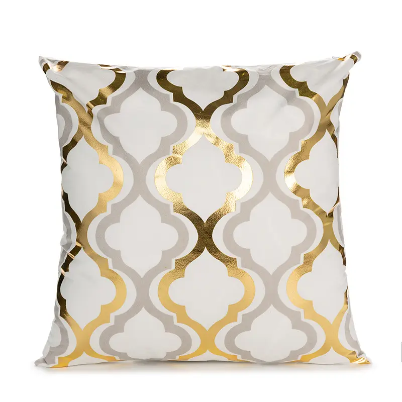 White and Golden Pattern Sofa Cushion Cover